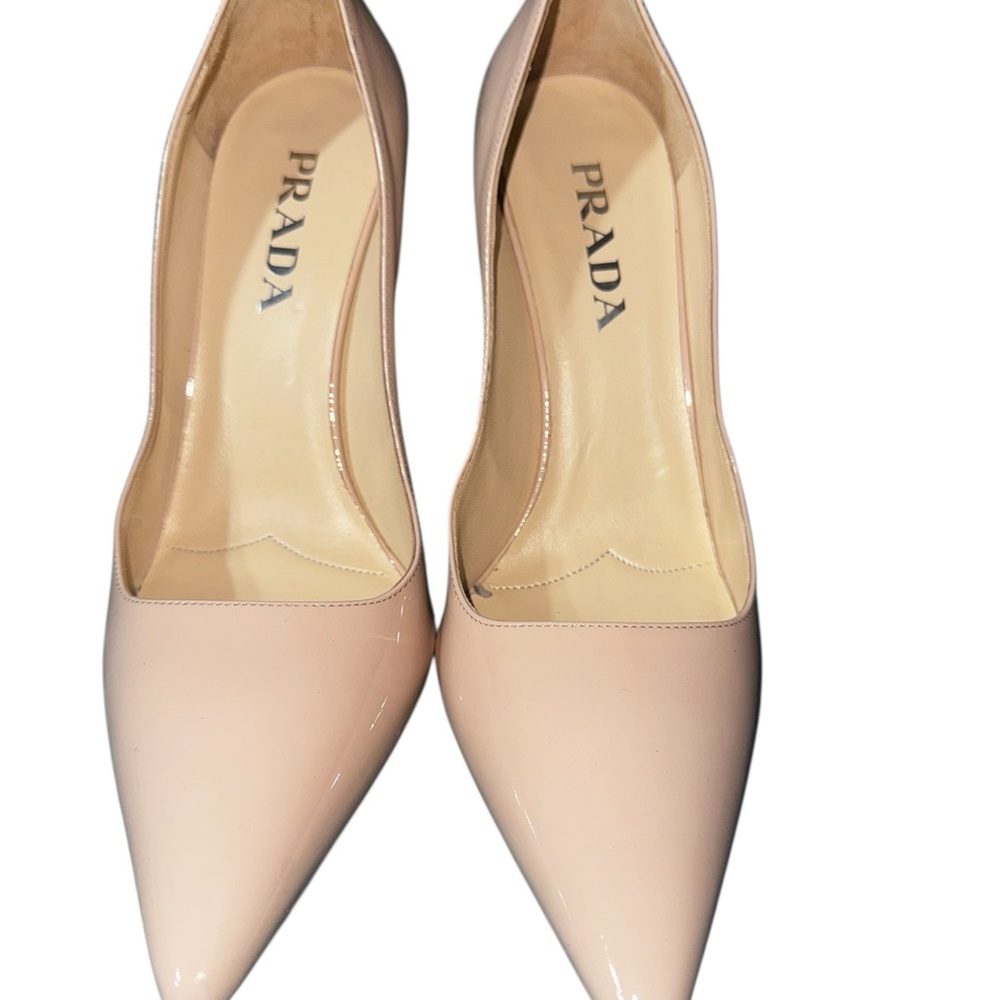 Prada Nude Patent Pointed-Toe Pumps - Picture 3 of 9